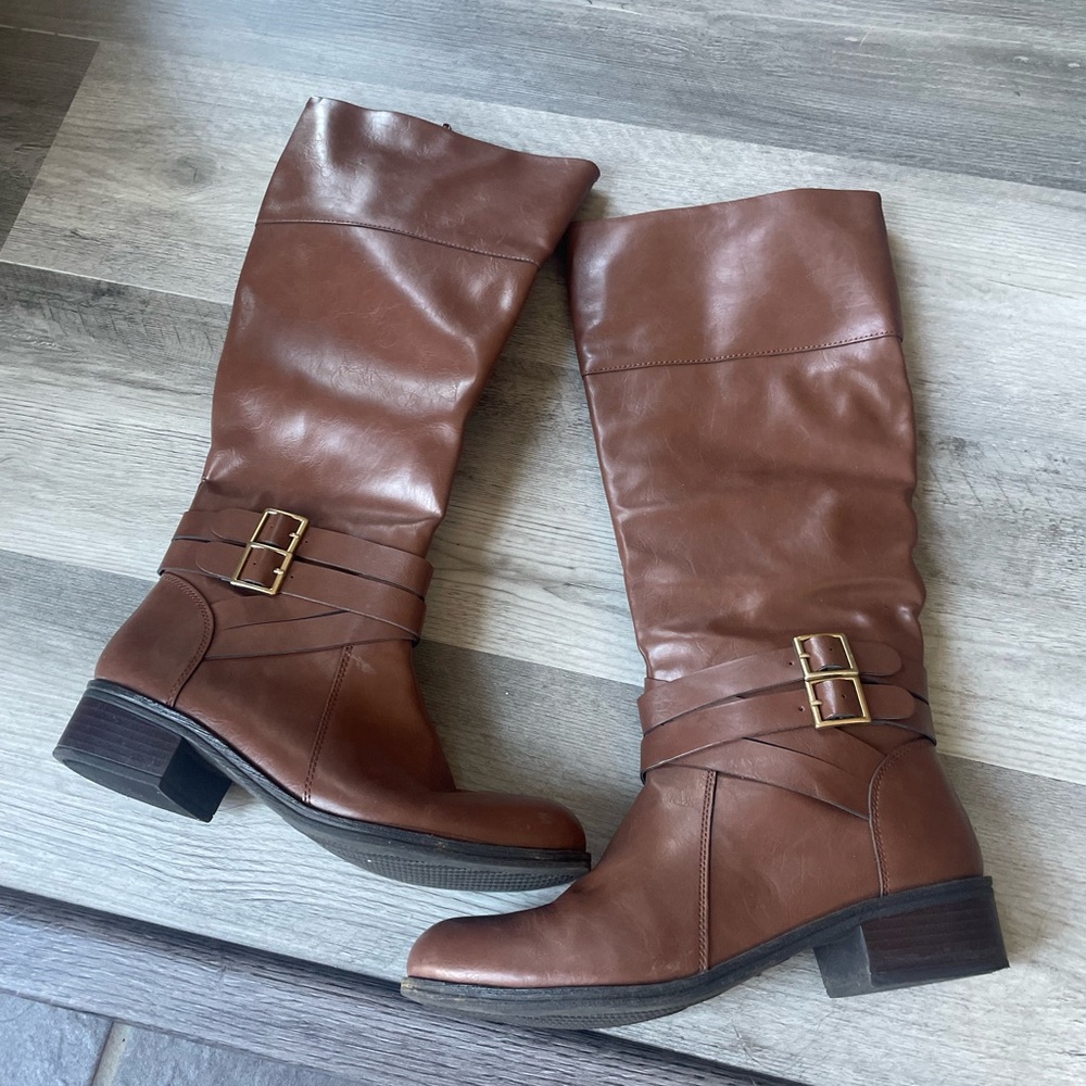 Pleather Calf-High Riding Boots
